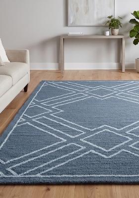 Saffron Rugs Hand Tufted Slate Blue Grey Trellis Bohemian Rectangular Wool Area Rug