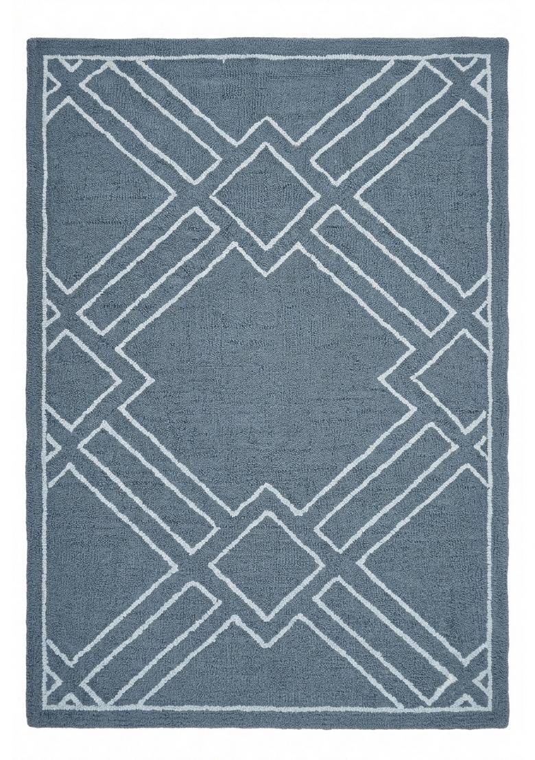 Saffron Rugs Hand Tufted Slate Blue Grey Trellis Bohemian Rectangular Wool Area Rug - Indya