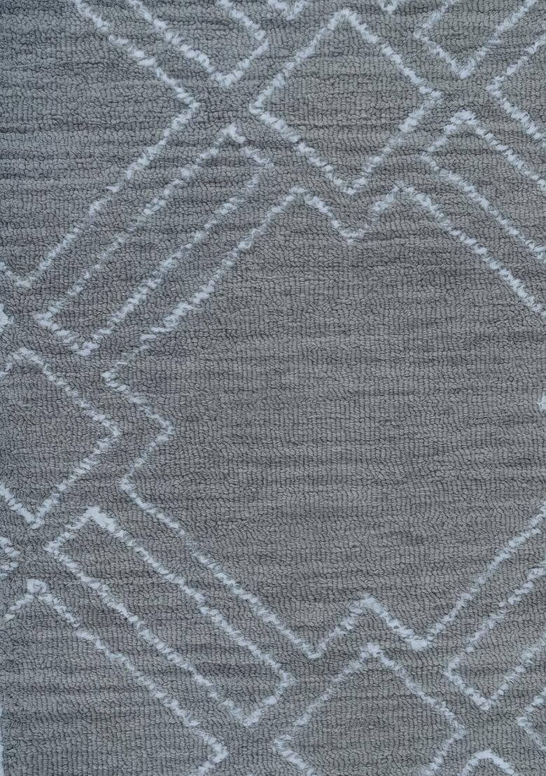 Saffron Rugs Hand Tufted Slate Blue Grey Trellis Bohemian Rectangular Wool Area Rug - Indya