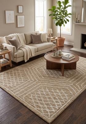 Saffron Rugs Hand Tufted Beige Geometric Bohemian Rectangular Wool Area Rug