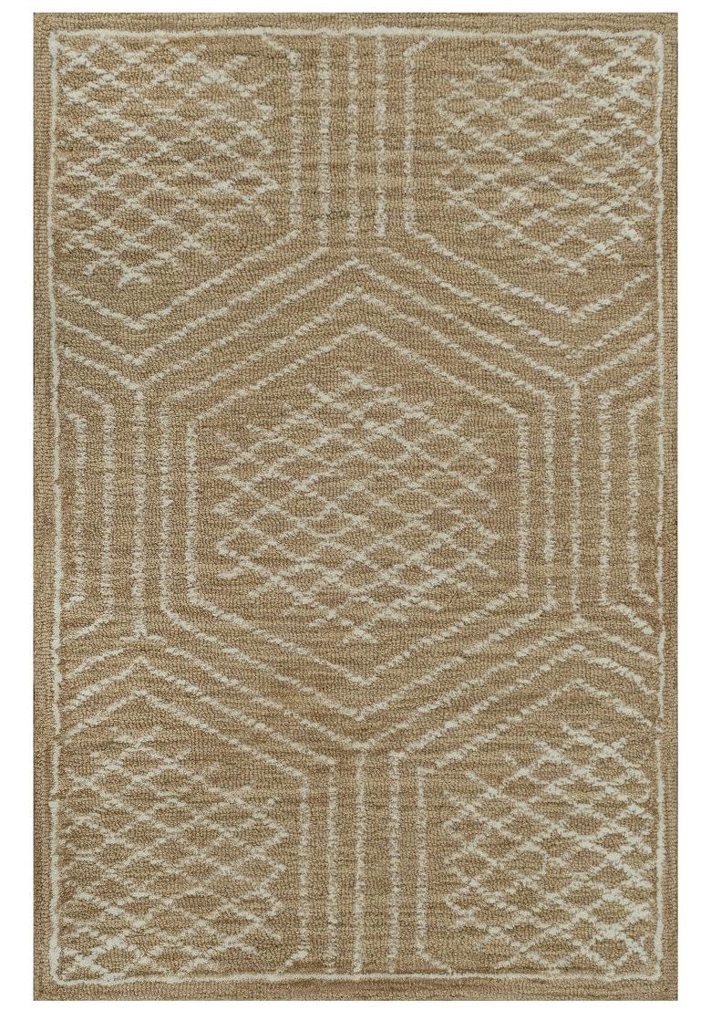 Saffron Rugs Hand Tufted Beige Geometric Bohemian Rectangular Wool Area Rug - Indya