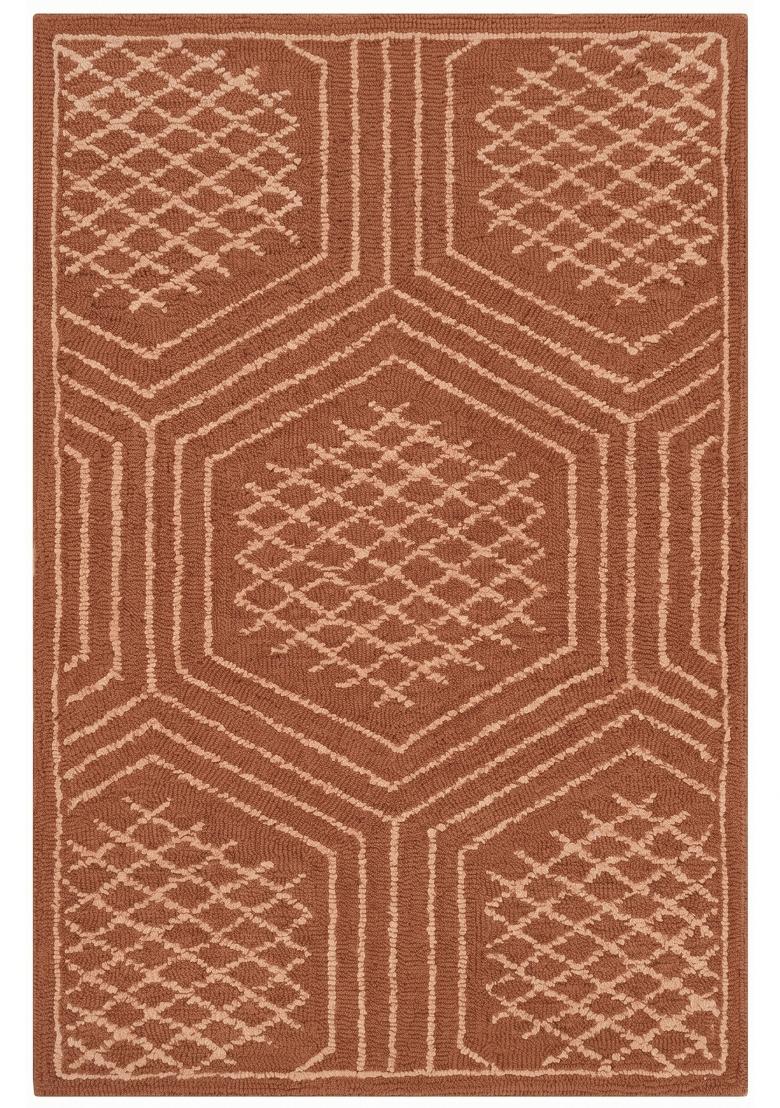 Saffron Rugs Hand Tufted Terracotta Geometric Bohemian Rectangular Wool Area Rug - Indya