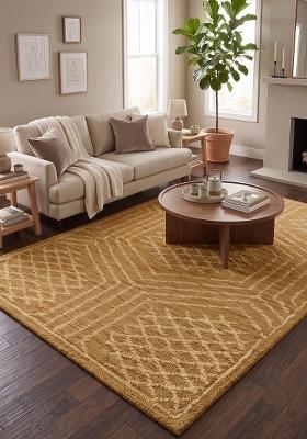 Saffron Rugs Hand Tufted Mustard Gold Geometric Bohemian Rectangular Wool Area Rug