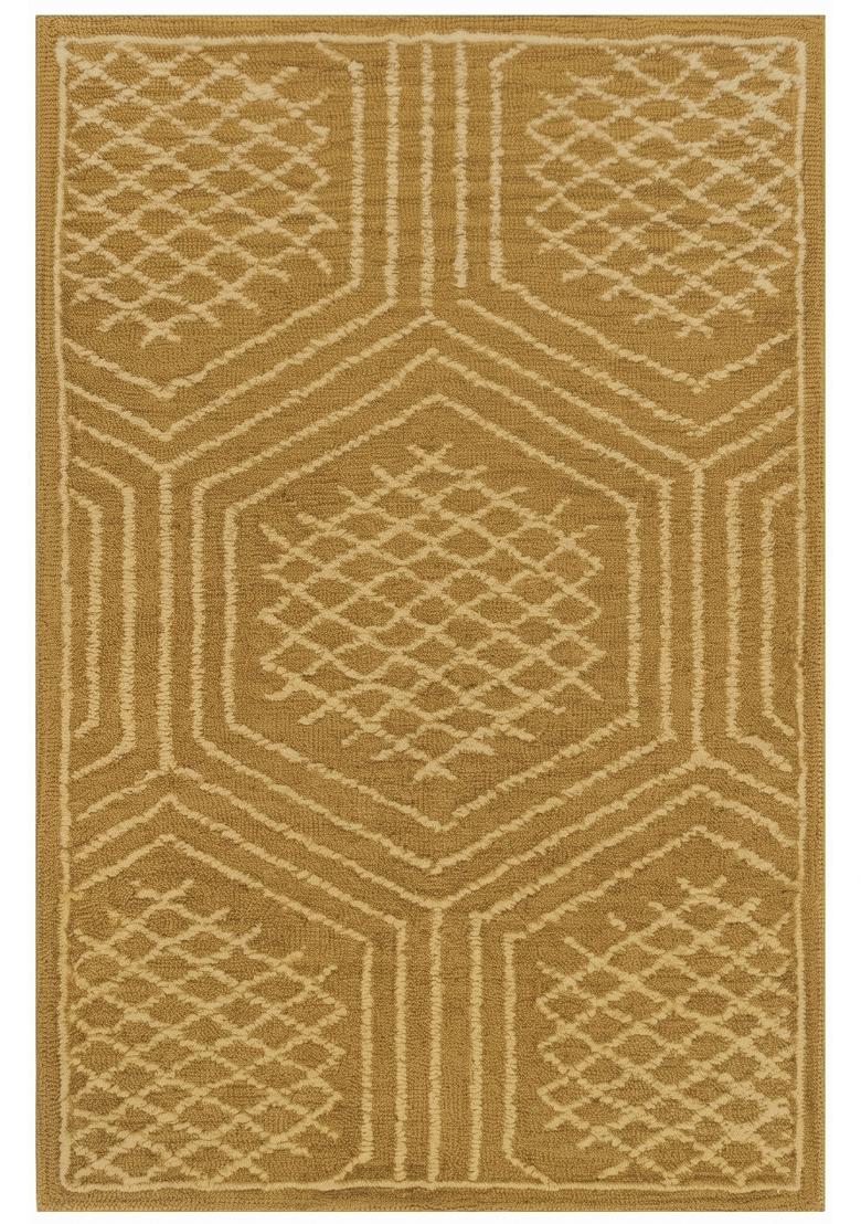 Saffron Rugs Hand Tufted Mustard Gold Geometric Bohemian Rectangular Wool Area Rug - Indya