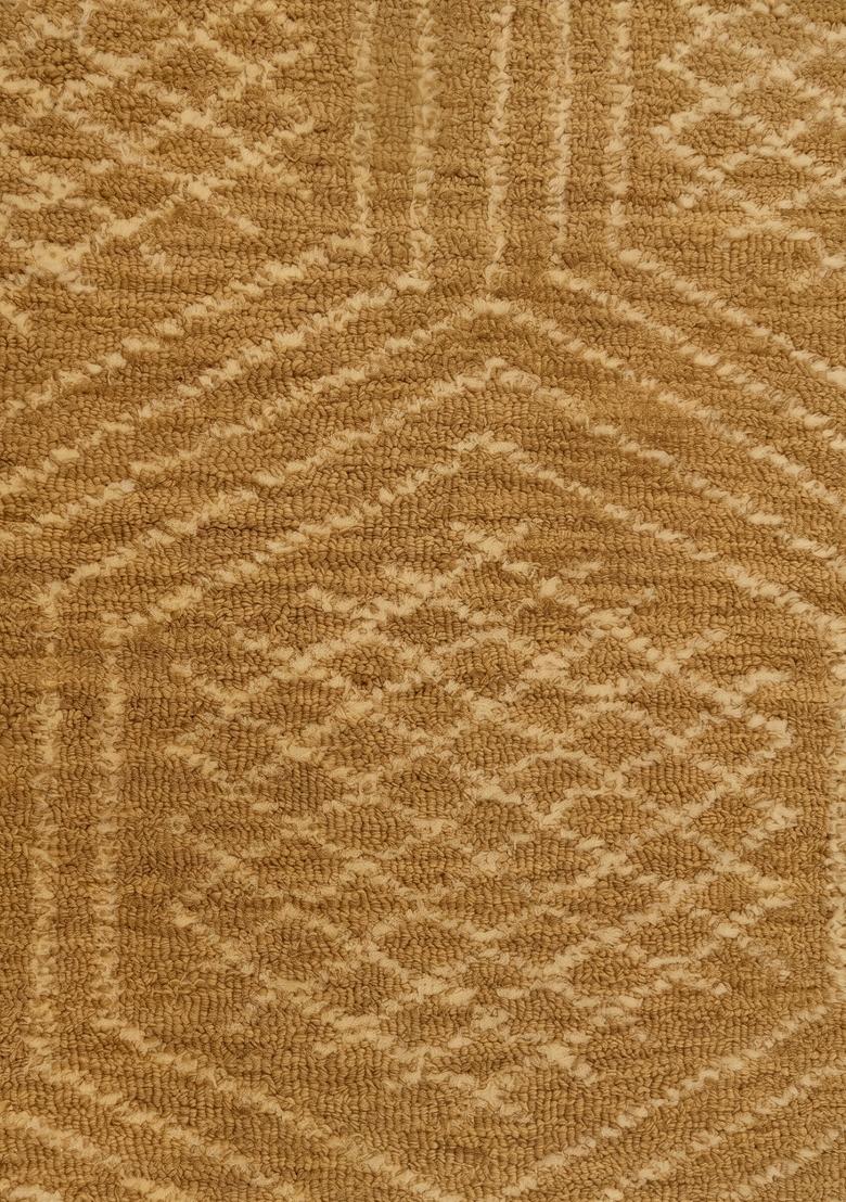 Saffron Rugs Hand Tufted Mustard Gold Geometric Bohemian Rectangular Wool Area Rug - Indya