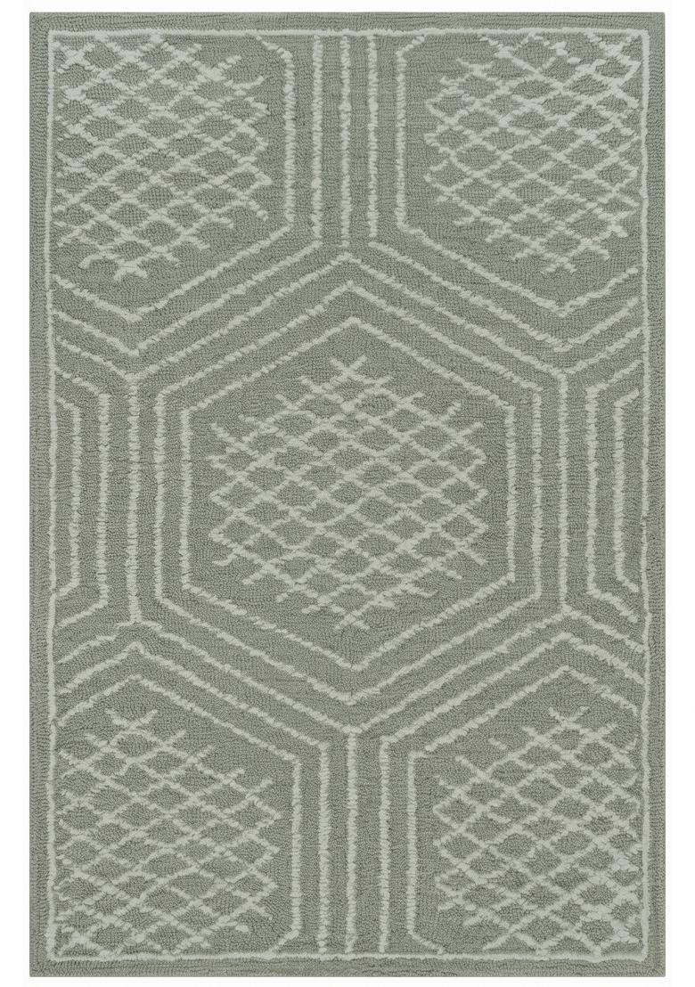 Saffron Rugs Hand Tufted Sage Green Geometric Bohemian Rectangular Wool Area Rug - Indya