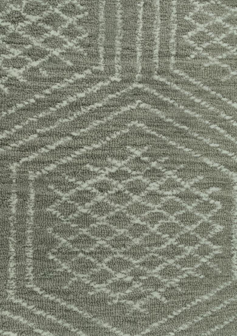 Saffron Rugs Hand Tufted Sage Green Geometric Bohemian Rectangular Wool Area Rug - Indya