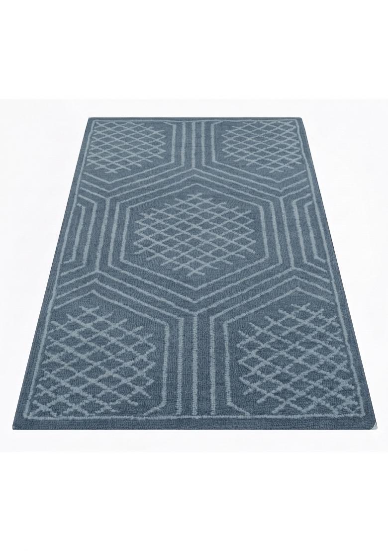 Saffron Rugs Hand Tufted Slate Blue Geometric Bohemian Rectangular Wool Area Rug - Indya