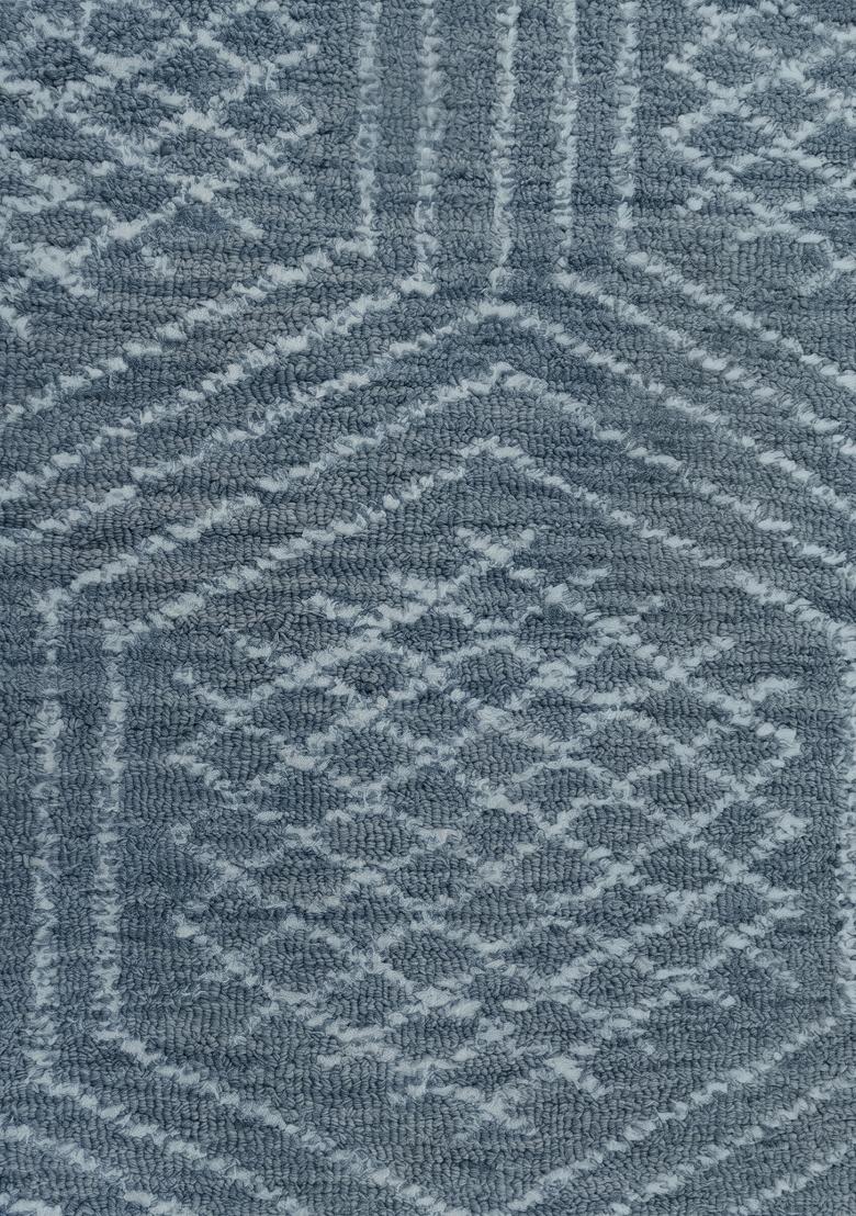 Saffron Rugs Hand Tufted Slate Blue Geometric Bohemian Rectangular Wool Area Rug - Indya