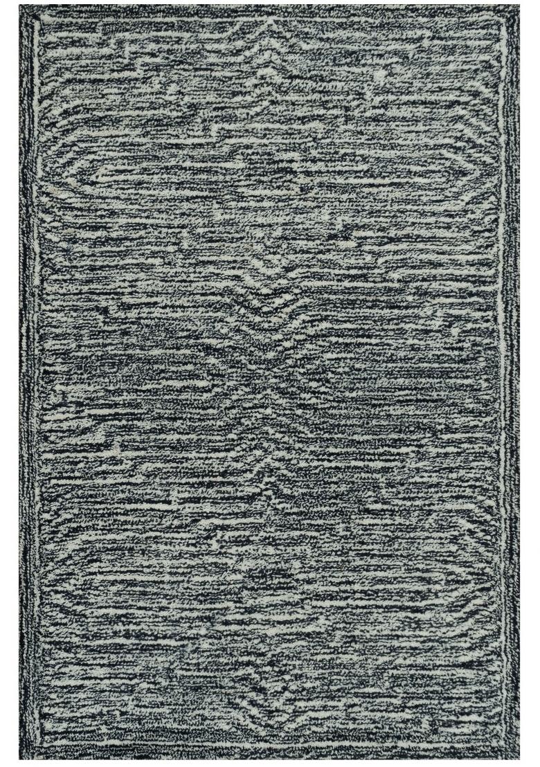 Saffron Rugs Hand Tufted Navy and Ivory Striped Contemporary Rectangular Wool Area Rug - Indya