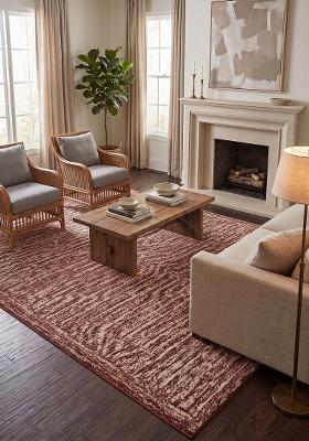 Saffron Rugs Hand Tufted Rust Brown Striped Contemporary Rectangular Wool Area Rug