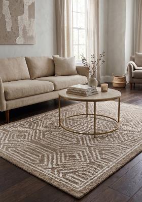 Saffron Rugs Hand Tufted Taupe Geometric Bohemian Rectangular Wool Area Rug