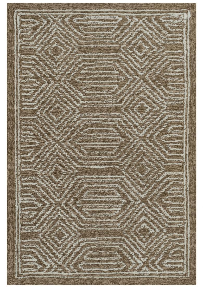 Saffron Rugs Hand Tufted Taupe Geometric Bohemian Rectangular Wool Area Rug - Indya