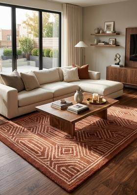 Saffron Rugs Hand Tufted Terracotta Geometric Bohemian Rectangular Wool Area Rug