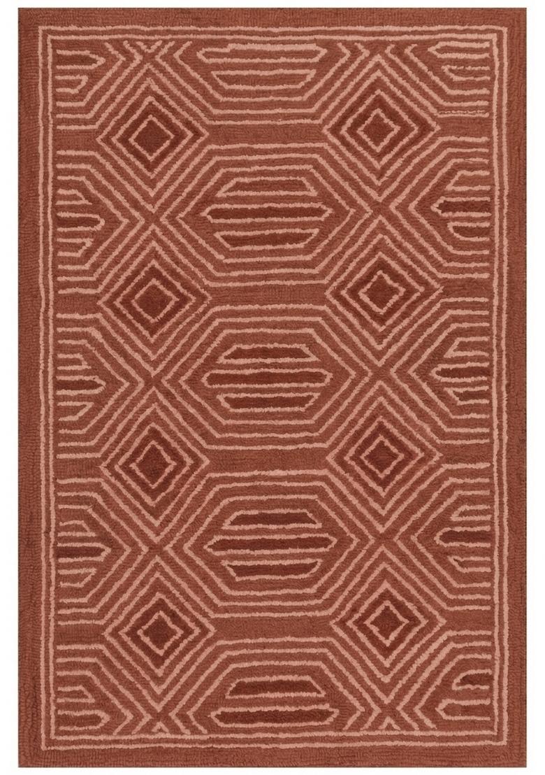 Saffron Rugs Hand Tufted Terracotta Geometric Bohemian Rectangular Wool Area Rug - Indya