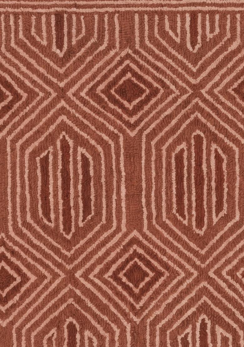 Saffron Rugs Hand Tufted Terracotta Geometric Bohemian Rectangular Wool Area Rug - Indya