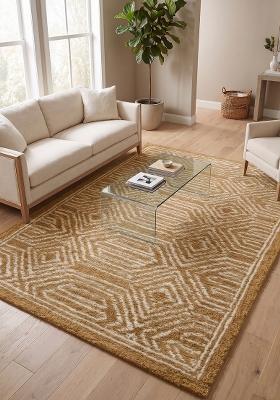 Saffron Rugs Hand Tufted Mustard Gold Geometric Bohemian Rectangular Wool Area Rug
