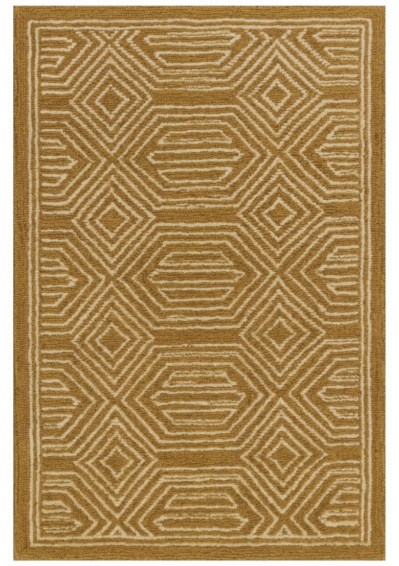 Saffron Rugs Hand Tufted Mustard Gold Geometric Bohemian Rectangular Wool Area Rug - Indya