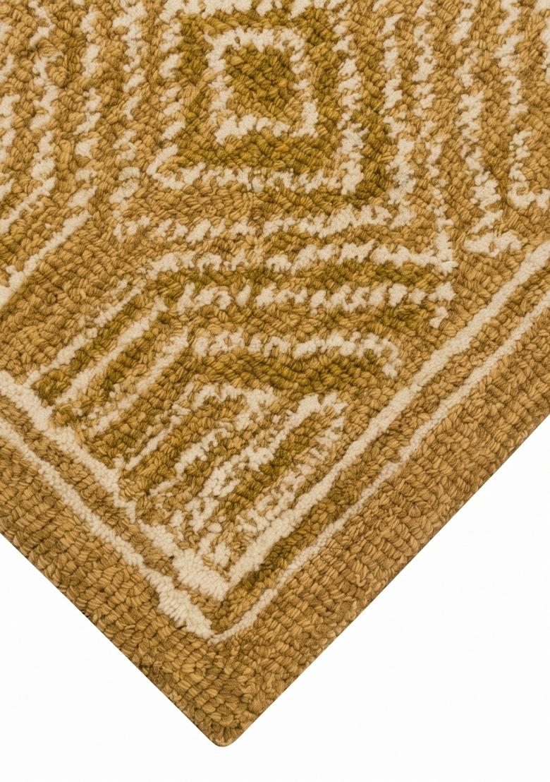 Saffron Rugs Hand Tufted Mustard Gold Geometric Bohemian Rectangular Wool Area Rug - Indya