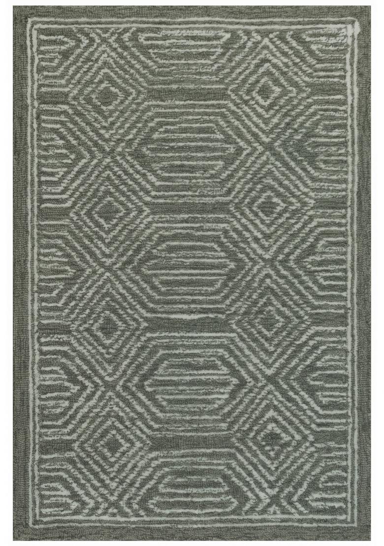 Saffron Rugs Hand Tufted Sage Green Geometric Bohemian Rectangular Wool Area Rug - Indya