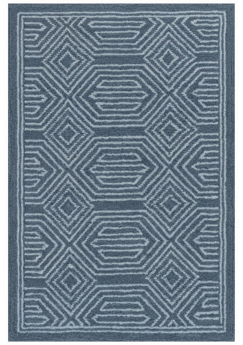 Saffron Rugs Hand Tufted Slate Blue Grey Geometric Bohemian Rectangular Wool Area Rug - Indya