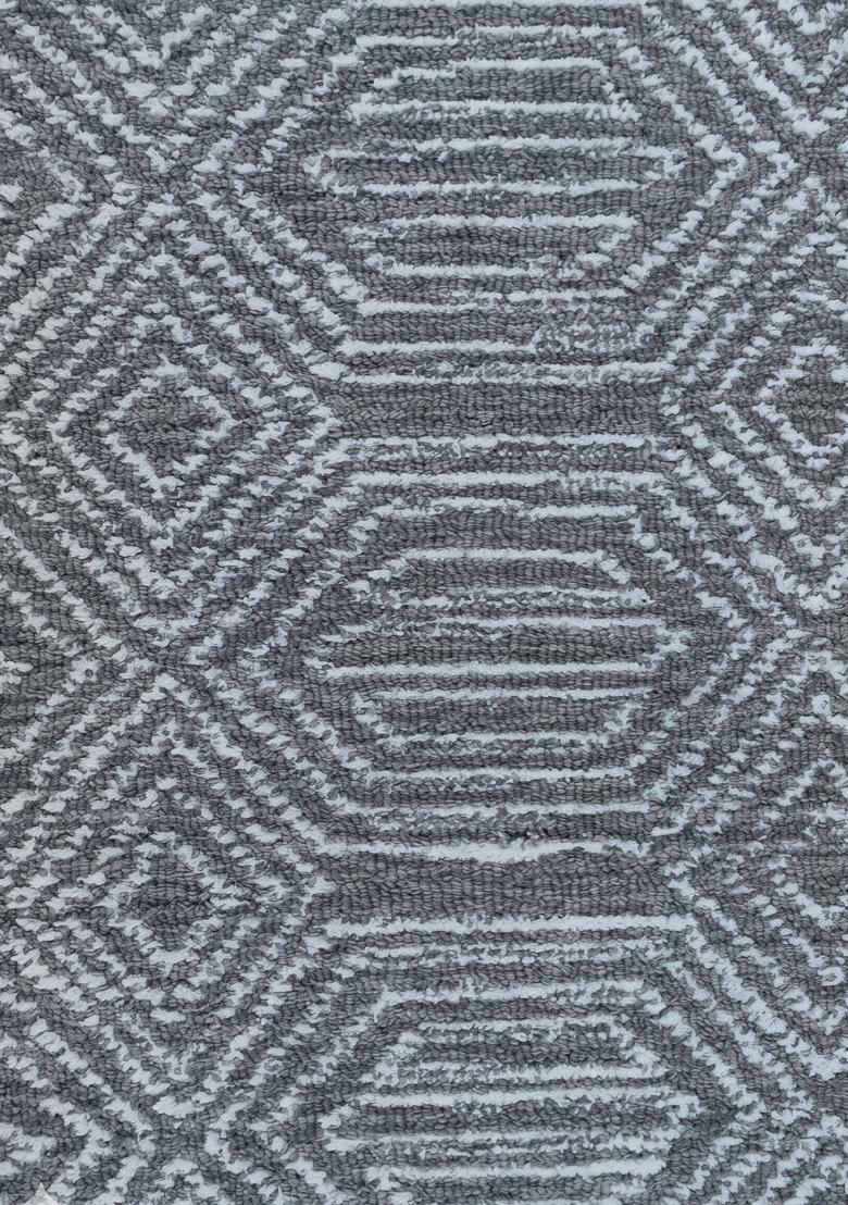 Saffron Rugs Hand Tufted Slate Blue Grey Geometric Bohemian Rectangular Wool Area Rug - Indya