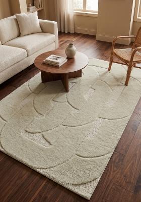 Saffron Rugs Hand Tufted Sage Green Floral Contemporary Rectangular Wool Area Rug