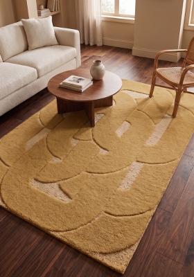 Saffron Rugs Hand Tufted Mustard Yellow Floral Contemporary Rectangular Wool Area Rug