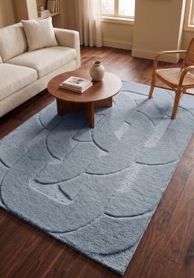 Saffron Rugs Hand Tufted Dusty Blue Floral Contemporary Rectangular Wool Area Rug