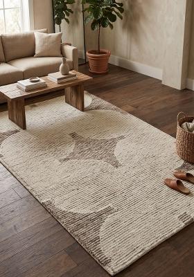 Saffron Rugs Hand Tufted Beige Trellis Bohemian Rectangular Wool Area Rug