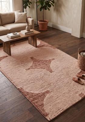 Saffron Rugs Hand Tufted Peach Trellis Bohemian Rectangular Wool Area Rug