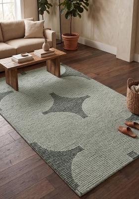 Saffron Rugs Hand Tufted Sage Green Trellis Bohemian Rectangular Wool Area Rug