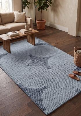 Saffron Rugs Hand Tufted Light Blue Trellis Bohemian Rectangular Wool Area Rug