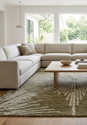 Saffron Rugs Hand Tufted Olive Green Geometric Contemporary Rectangular Wool Area Rug