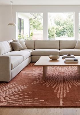 Saffron Rugs Hand Tufted Rust Brown Geometric Contemporary Rectangular Wool Area Rug