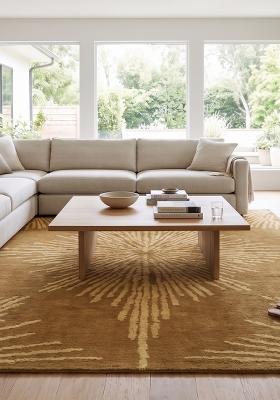 Saffron Rugs Hand Tufted Mustard Gold Geometric Contemporary Rectangular Wool Area Rug