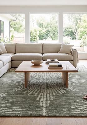 Saffron Rugs Hand Tufted Sage Green Geometric Contemporary Rectangular Wool Area Rug