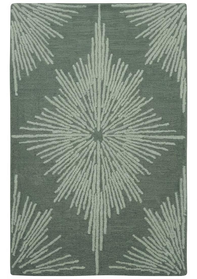Saffron Rugs Hand Tufted Sage Green Geometric Contemporary Rectangular Wool Area Rug - Indya