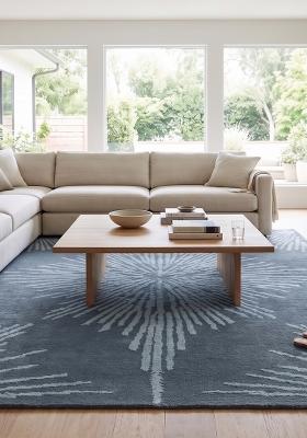Saffron Rugs Hand Tufted Slate Blue Grey Geometric Contemporary Rectangular Wool Area Rug