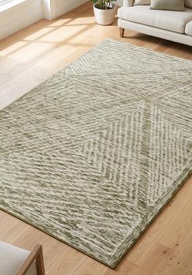 Saffron Rugs Hand Tufted Olive Green Geometric Contemporary Rectangular Wool Area Rug