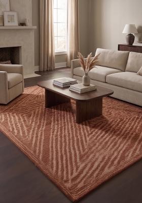 Saffron Rugs Hand Tufted Terracotta Geometric Contemporary Rectangular Wool Area Rug