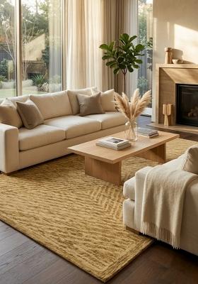 Saffron Rugs Hand Tufted Mustard Gold Geometric Contemporary Rectangular Wool Area Rug