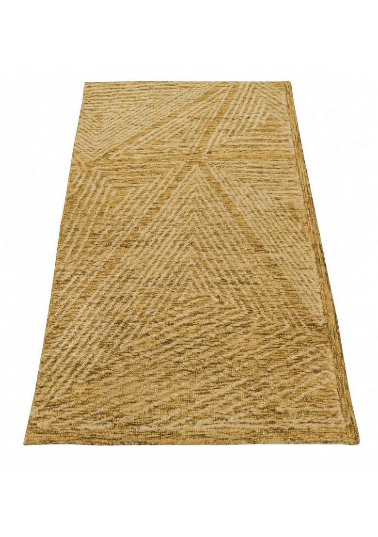 Saffron Rugs Hand Tufted Mustard Gold Geometric Contemporary Rectangular Wool Area Rug - Indya