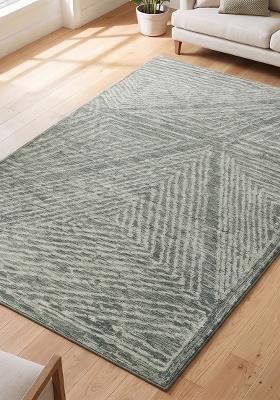 Saffron Rugs Hand Tufted Sage Green Geometric Contemporary Rectangular Wool Area Rug