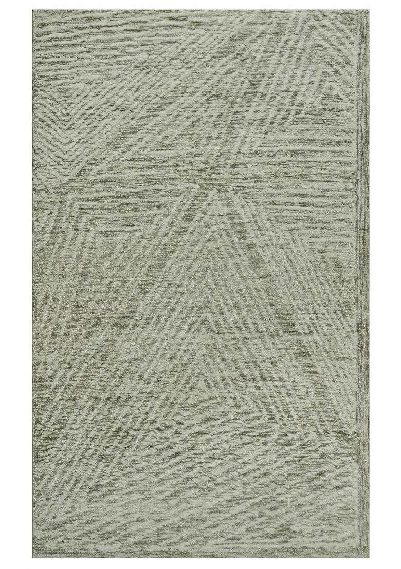 Saffron Rugs Hand Tufted Sage Green Geometric Contemporary Rectangular Wool Area Rug - Indya