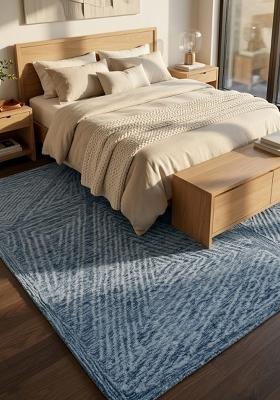 Saffron Rugs Hand Tufted Slate Blue Geometric Contemporary Rectangular Wool Area Rug