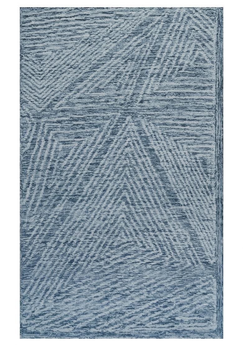 Saffron Rugs Hand Tufted Slate Blue Geometric Contemporary Rectangular Wool Area Rug - Indya