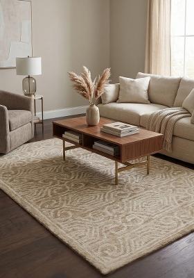 Saffron Rugs Hand Tufted Beige Geometric Bohemian Rectangular Wool Area Rug