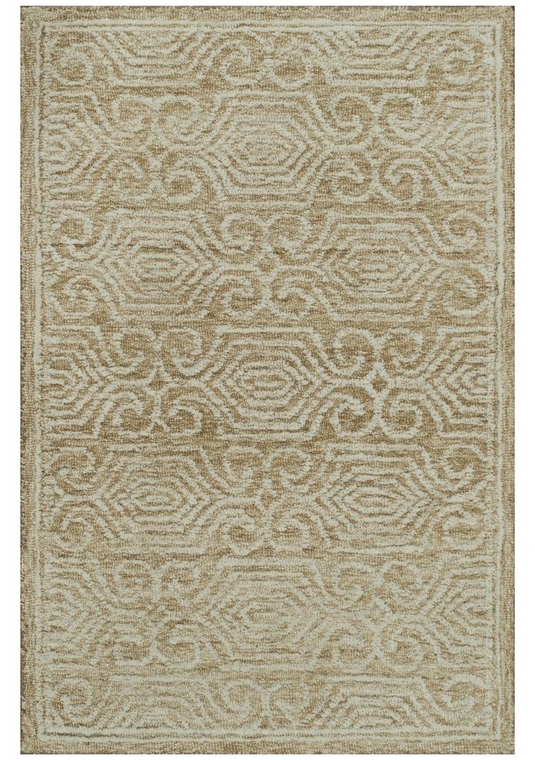 Saffron Rugs Hand Tufted Beige Geometric Bohemian Rectangular Wool Area Rug - Indya