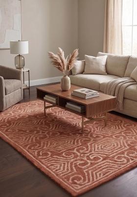 Saffron Rugs Hand Tufted Terracotta Geometric Bohemian Rectangular Wool Area Rug